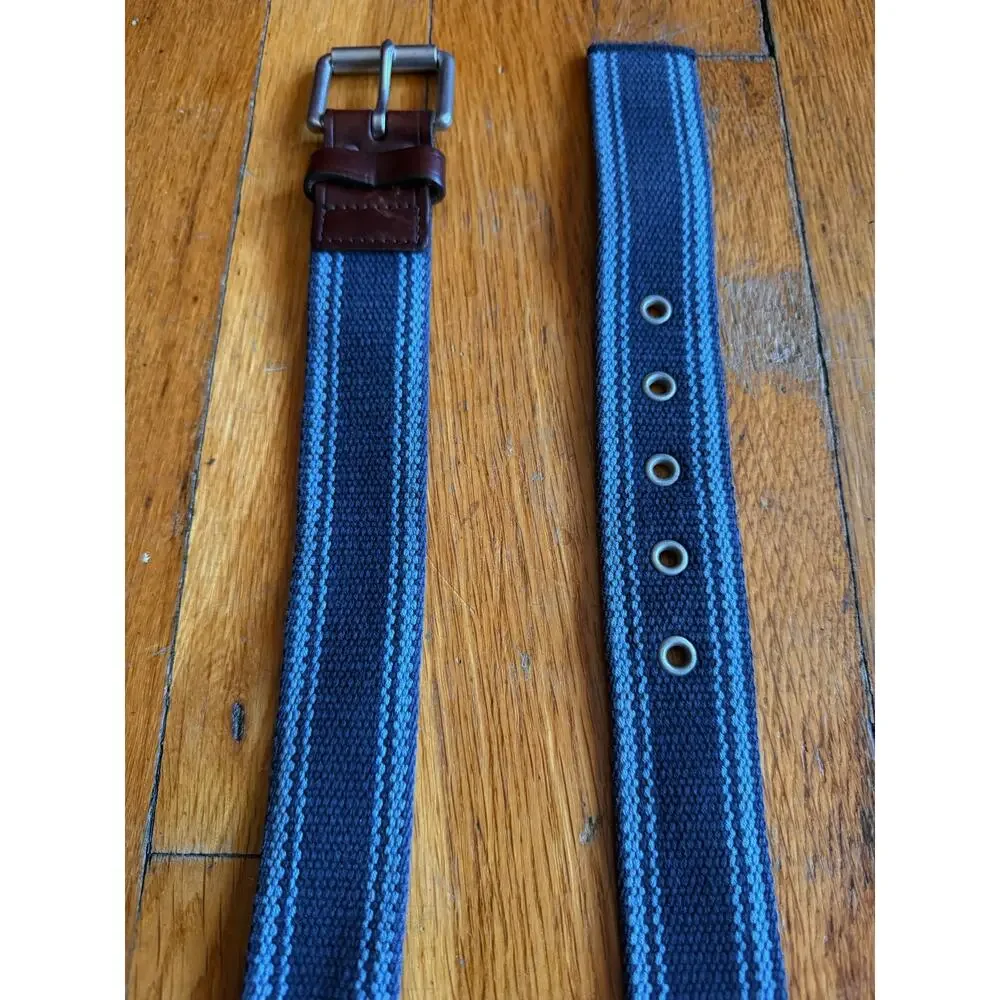 GAP Blue Striped Cotton Belt w/Leather Trim Mens sz 38